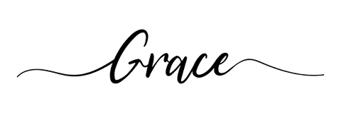 Cursive "Grace" text on black background.